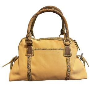 Gianni Bini Yellow Satchel with Snake Print Trim